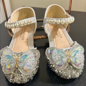 Silver Butterfly Embellished Kids NEW Shoes (No Box)
